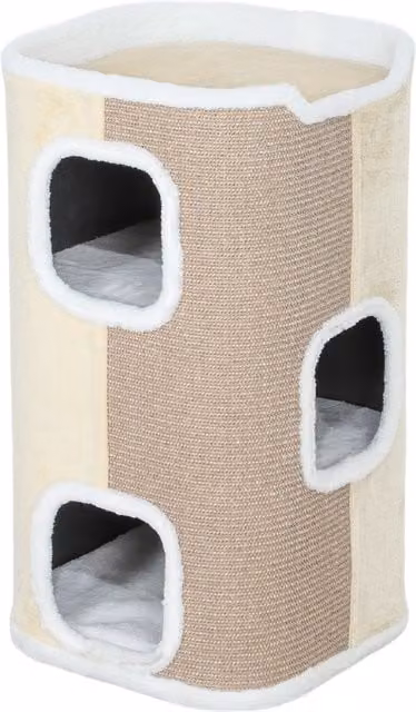 Torre tiragraffi per gatti PawHut con 3 livelli, rifugio e rivestimento in morbido peluche e sisal, Beige
