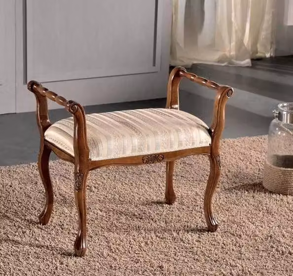 Panca imbottita in legno di faggio con fregi e rivestimento a righe Mobili 2G L: 151 cm, P: 40 cm, H: 45 cm