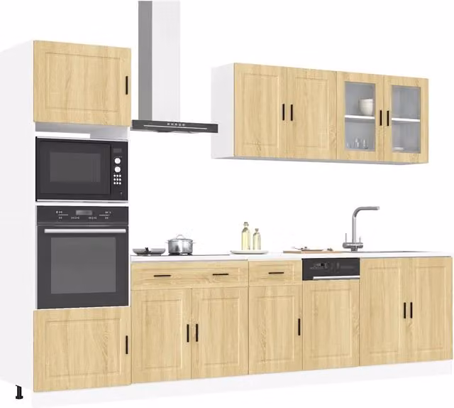 Set Mobili da Cucina Moderno vidaXL in Legno e MDF Marrone e Beige con Ante in Vetro