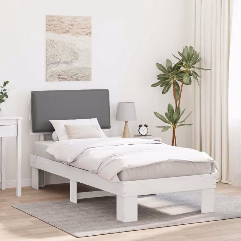 Letto con testiera rivestita vidaXL in legno di pino e tessuto, Grigio chiaro, 90 x 200 cm