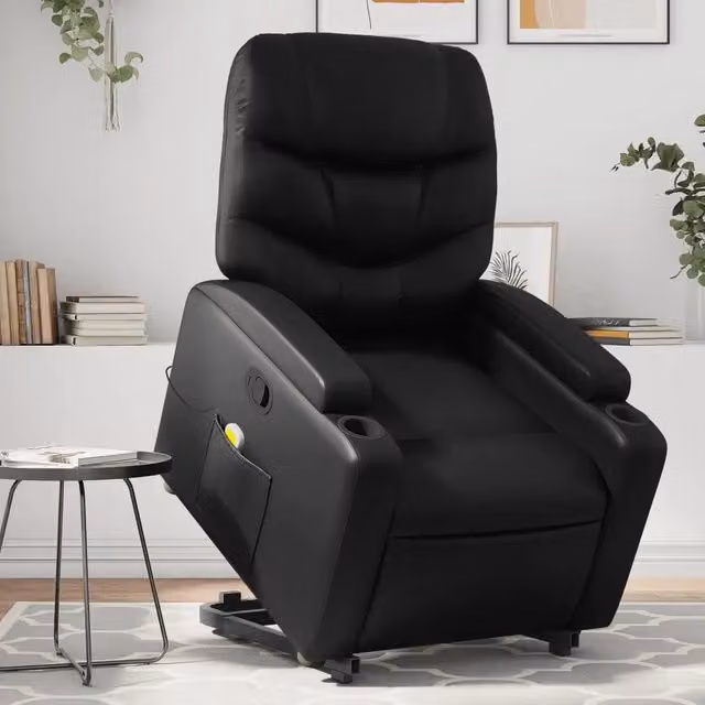 Poltrona Alzapersona Reclinabile vidaXL con Assistenza Elettrica, Rivestimento in Similpelle Nera e Imbottitura in Schiuma