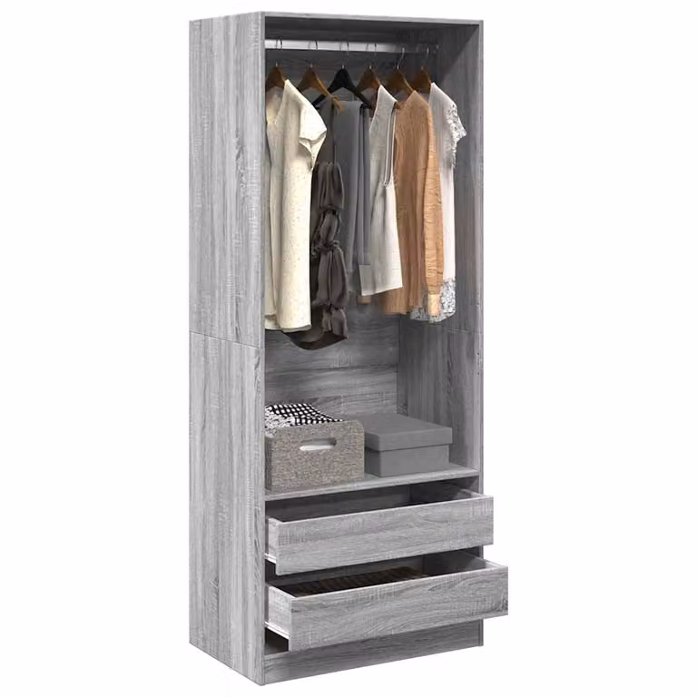 Armadio vidaXL Grigio con cassetti integrati e appendiabiti in legno e MDF L 80 x P 50 x H 200 cm