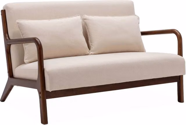 Panca in stile scandinavo Sweeek in legno e tessuto beige per due persone
