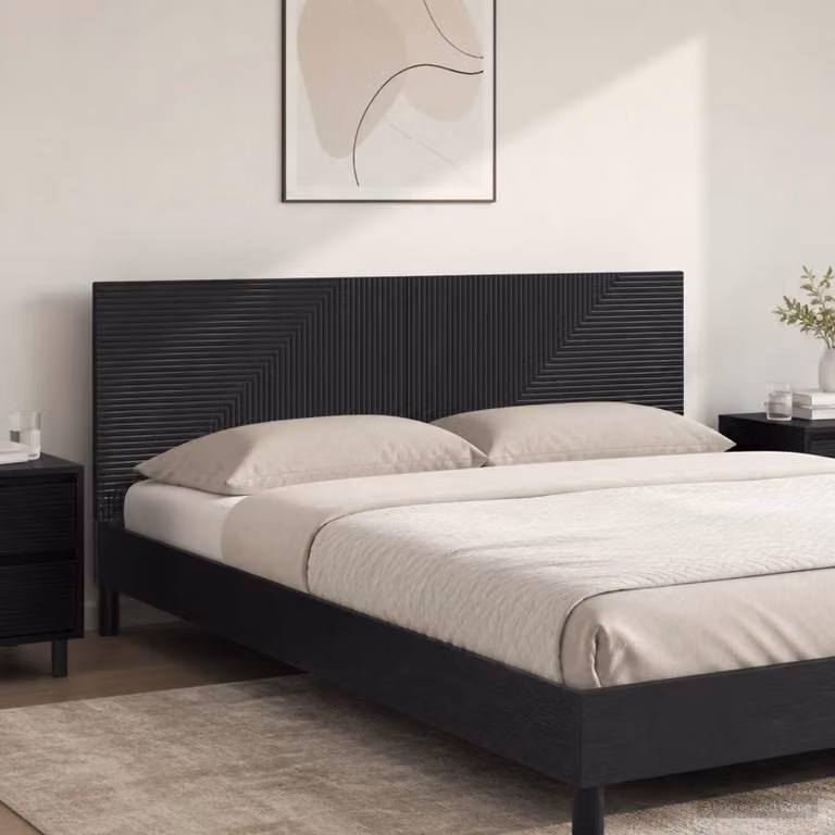 Testiera da muro vidaXL HAARLEM moderna in legno ingegnerizzato nero con ripiano integrato L: 180 cm, H: 50 cm, P: 40 cm
