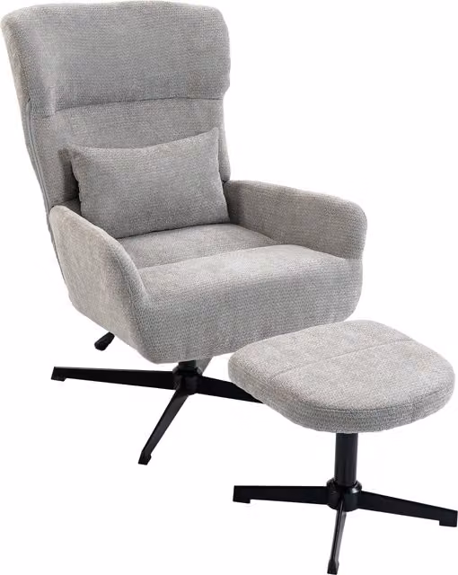 Poltrona lounge HOMCOM girevole a 360° con pouf, altezza regolabile, bianco crema