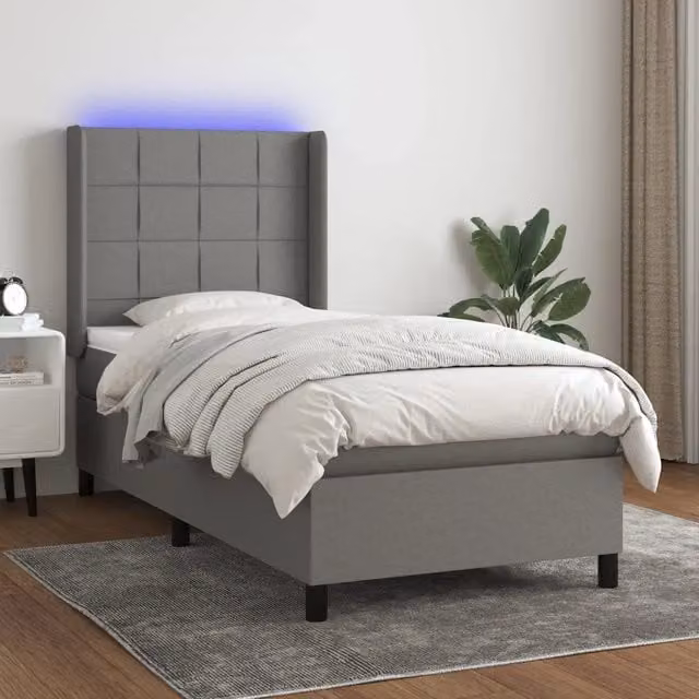 Letto con Materasso a Molle e Illuminazione LED vidaXL in Tessuto Grigio L/P/H: 90 x 190 cm