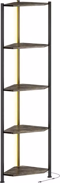 Libreria Angolare HOMCOM con 5 Ripiani e Illuminazione LED, Stile Rustico Marrone