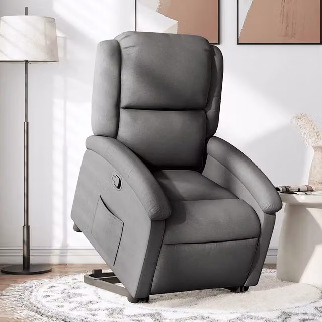 Poltrona Alzapersona Reclinabile con Assistenza Elettrica vidaXL in Tessuto Grigio per Senior
