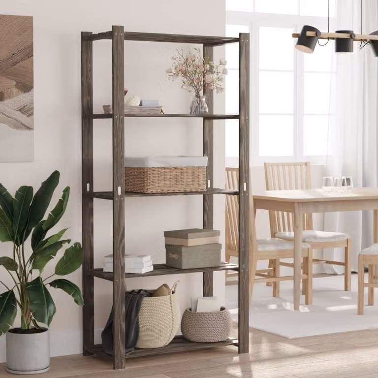 Scaffale a 5 Livelli vidaXL in Legno di Pino Grigio L: 80 cm, P: 38 cm, H: 170 cm