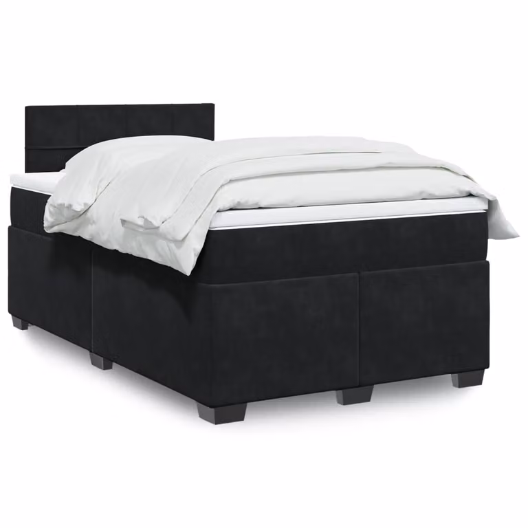 vidaXL Giroletto a Molle con Materasso Ibrido in Velluto Nero L/P/H: 120 x 200 cm