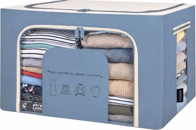 Scatola per armadio KASANOVA Quotes blu L: 62 cm, P: 44 cm, H: 40 cm