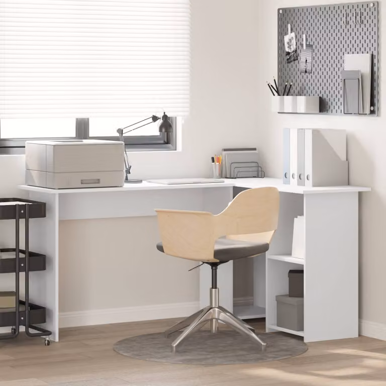 Scrivania angolare moderna vidaXL in legno MDF bianco L 142 x P 102 x H 73 cm