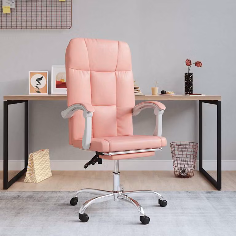 vidaXL Poltrona da Ufficio Executive Reclinabile in Similpelle Rosa con Braccioli e Ruote, L/P/H: 59 x 63 x 124 cm