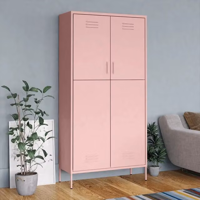 Armadio moderno vidaXL in metallo rosa con ante a battente, ripiani interni e appendiabiti, L: 90 cm, P: 50 cm, H: 180 cm