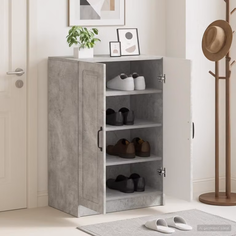 Mobile porta scarpe UTRECHT vidaXL moderno con ante a battente, Grigio e Nero, L: 59,5 cm, P: 39,5 cm, H: 87 cm