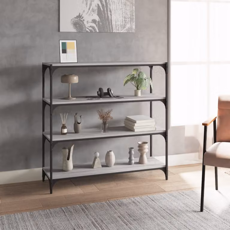 Libreria industriale vidaXL in legno e metallo, colore grigio antracite, L 100 cm x P 33 cm x H 100 cm