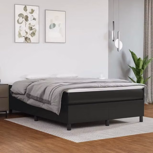 Struttura Letto a Rete a Molle Giroletto in Similpelle Nero L/P/H: 140 x 190 cm