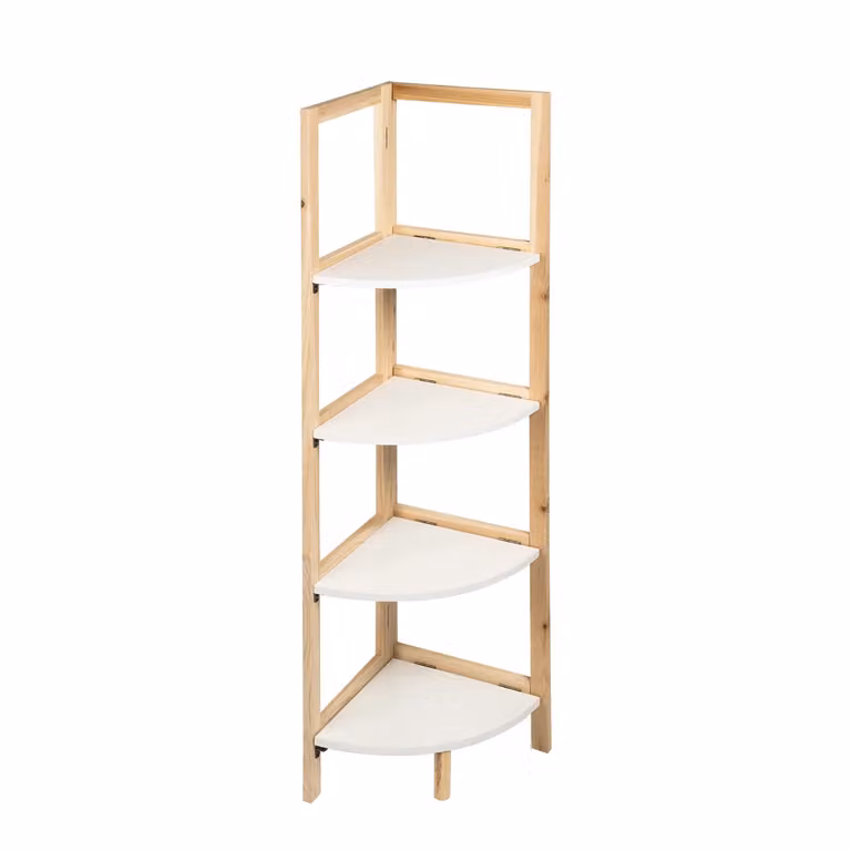 Scaffale Angolare Multiuso VESTIAMO CASA Linea Woodhandy in Legno di Abete con 4 Ripiani, Bianco, H 108,5 x L 27 x P 27 cm