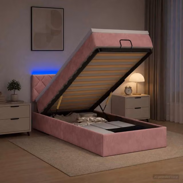 Letto Ottomano con Materasso e Illuminazione LED vidaXL in Velluto Rosa e Bianco L/P/H: 203 x 90 x 88 cm