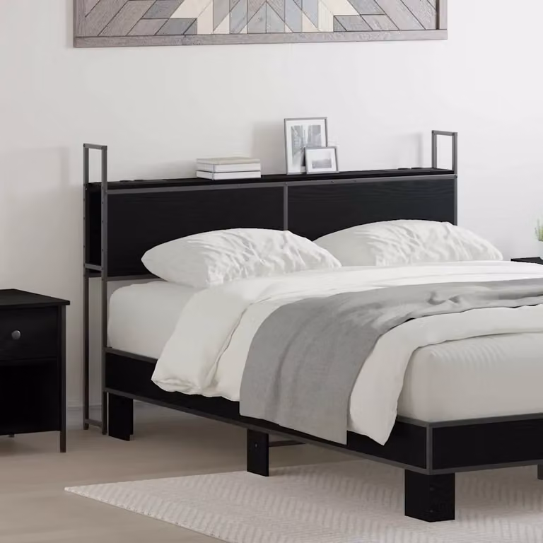 Testiera con Stazione di Carica USB e Ripiano Integrato vidaXL, Rovere Nero, L: 163,0 cm, H: 98,0 cm, P: 18,2 cm