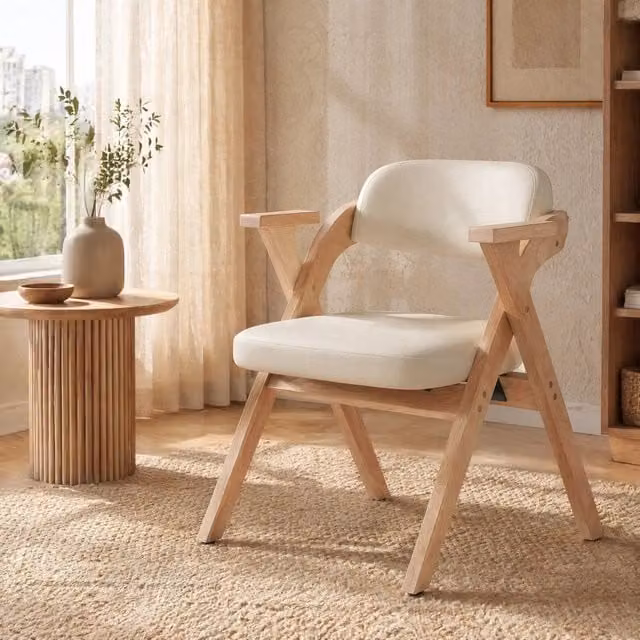 Set di 2 sedie da pranzo Mivray in legno laccato con braccioli e seduta in tessuto beige stile scandinavo
