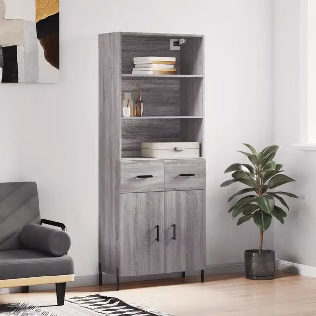 Credenza Buffet Armadio da Cucina Design Mania Grigio Sonoma in Legno e Metallo L: 69,5 cm, P: 34 cm, H: 180 cm
