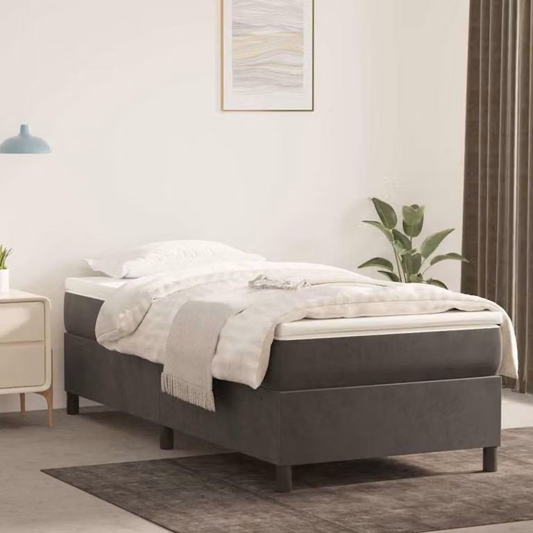 vidaXL Struttura Letto Imbottita in Velluto Grigio con Doghe a Rete Curva L/P/H: 90 x 190 cm