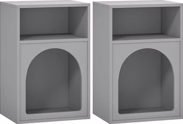 Set di 2 comodini HOMCOM con design ad arco e scomparti aperti, Grigio, L 40 cm x P 30 cm x H 60 cm