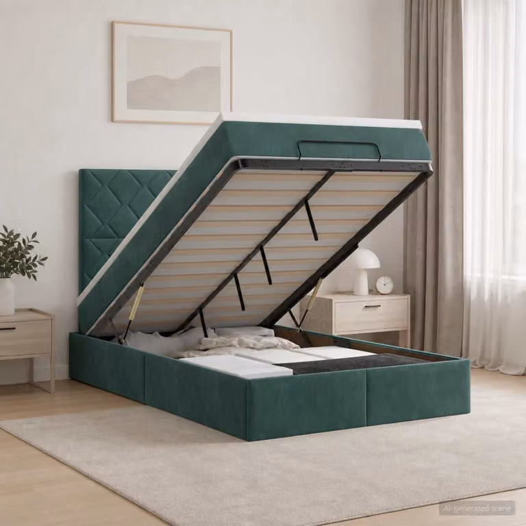 Letto ottomano con materasso vidaXL in velluto verde scuro L/P/H: 200 x 120 x 88 cm