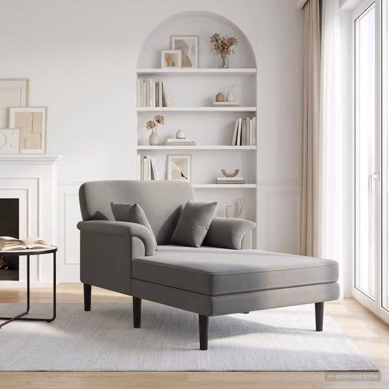Chaise longue moderna vidaXL in velluto grigio con forma a L e orientamento a sinistra, L/P/H: 174 x 101 x 90 cm