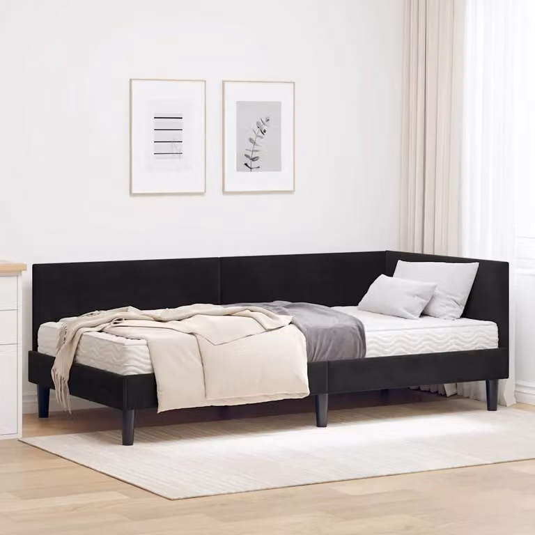 Struttura Letto Angolare con 2 Materassi in Velluto Nero vidaXL, L/P/H: 90 x 200 cm