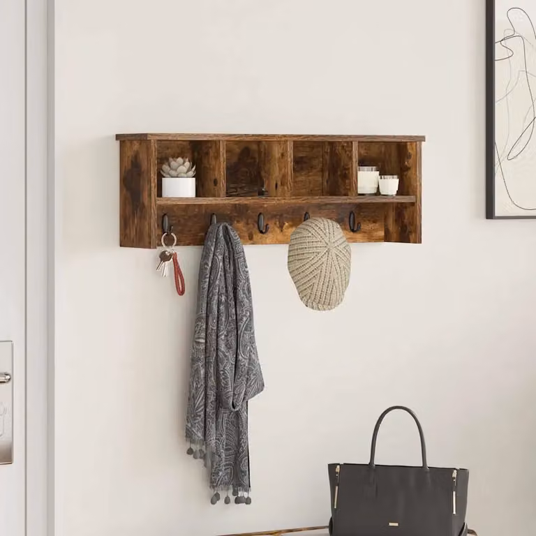 Appendiabiti a muro moderno vidaXL in legno color marrone, L 75 cm x P 16 cm x H 26 cm