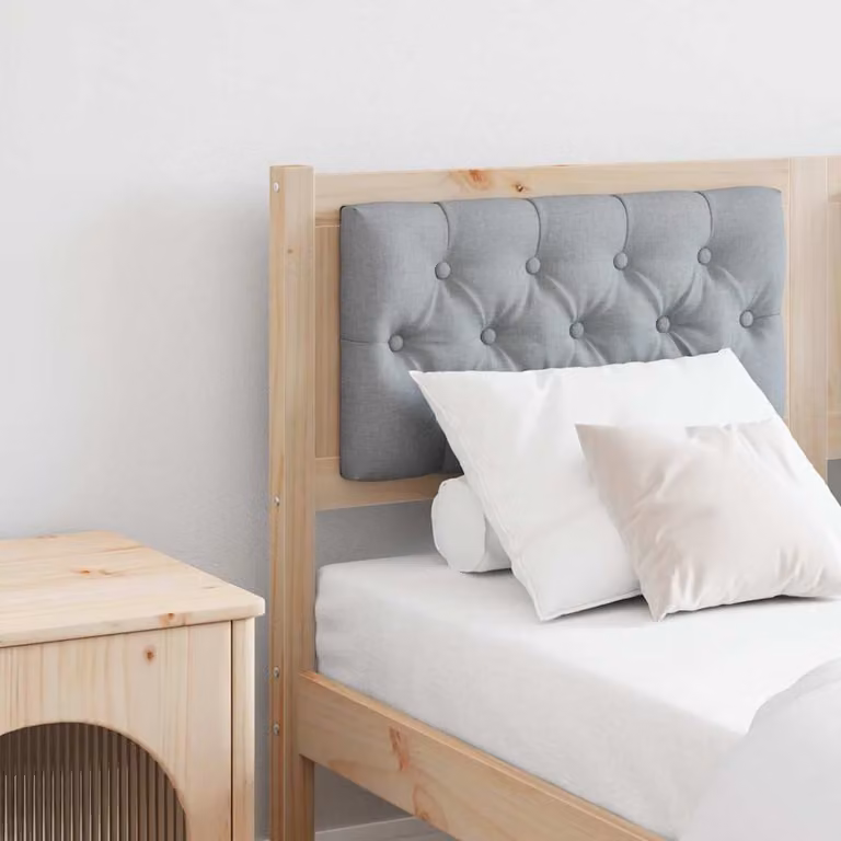 Testiera per letto imbottita vidaXL in legno di pino massello, marrone e grigio chiaro, L: 145,5 cm, H: 85,5 cm, P: 9 cm
