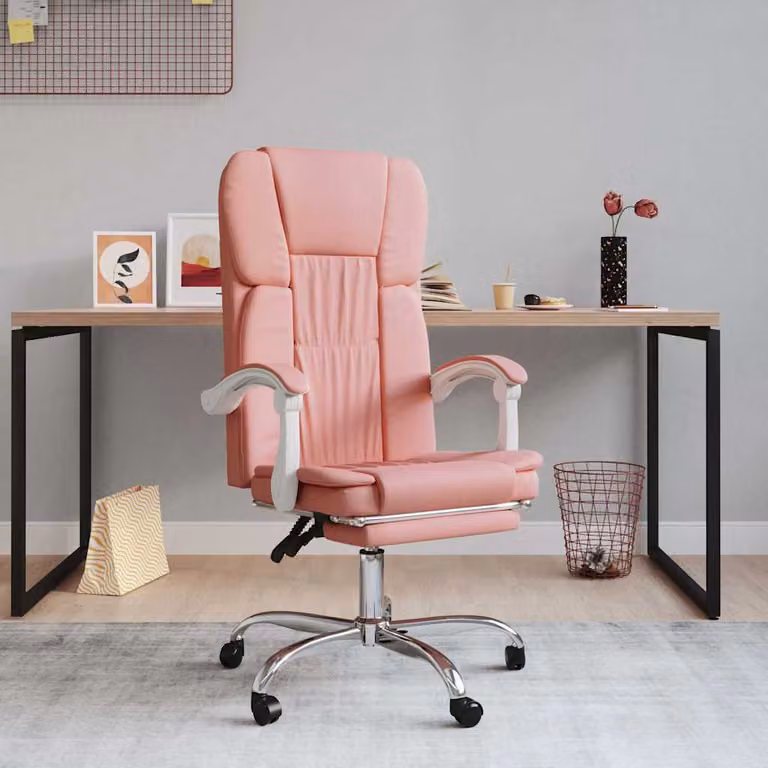 vidaXL Poltrona da Ufficio Executive Reclinabile in Similpelle Rosa con Braccioli e Ruote, L/P/H: 63 x 56 x 122 cm