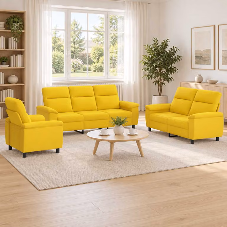 Set di divani moderno vidaXL in tessuto giallo e nero con struttura in metallo per soggiorno