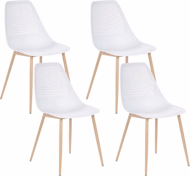 Set di 4 sedie da pranzo BELIANI con seduta in ecopelle bianca e gambe in metallo, design moderno e minimalista