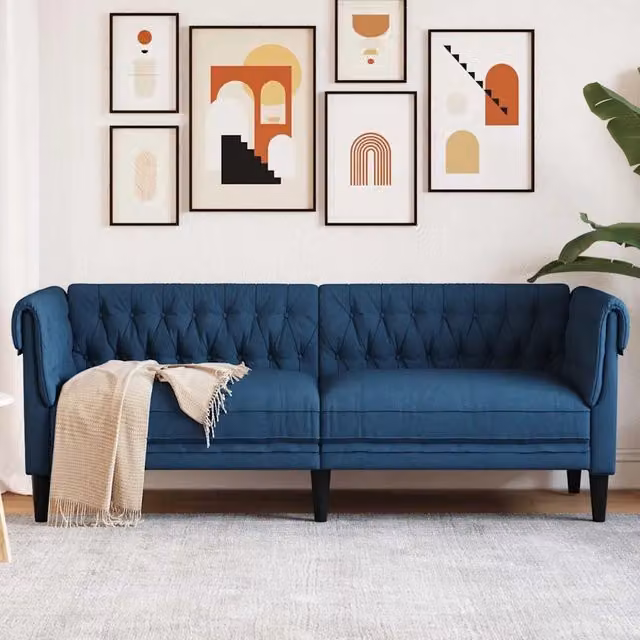 Divano Chesterfield a 3 posti vidaXL in tessuto blu per soggiorno L: 201,5 cm, P: 74,5 cm, H: 74,5 cm