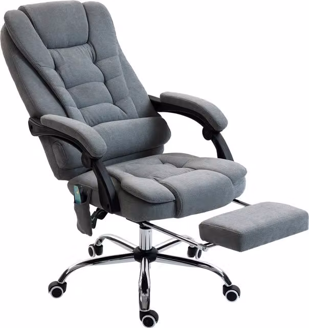 Poltrona da Ufficio Massaggiante e Riscaldante Aosom, Sedia Ergonomica con Schienale Reclinabile e Altezza Regolabile, Grigio, L/P/H: 70 x 65 x 111-119 cm