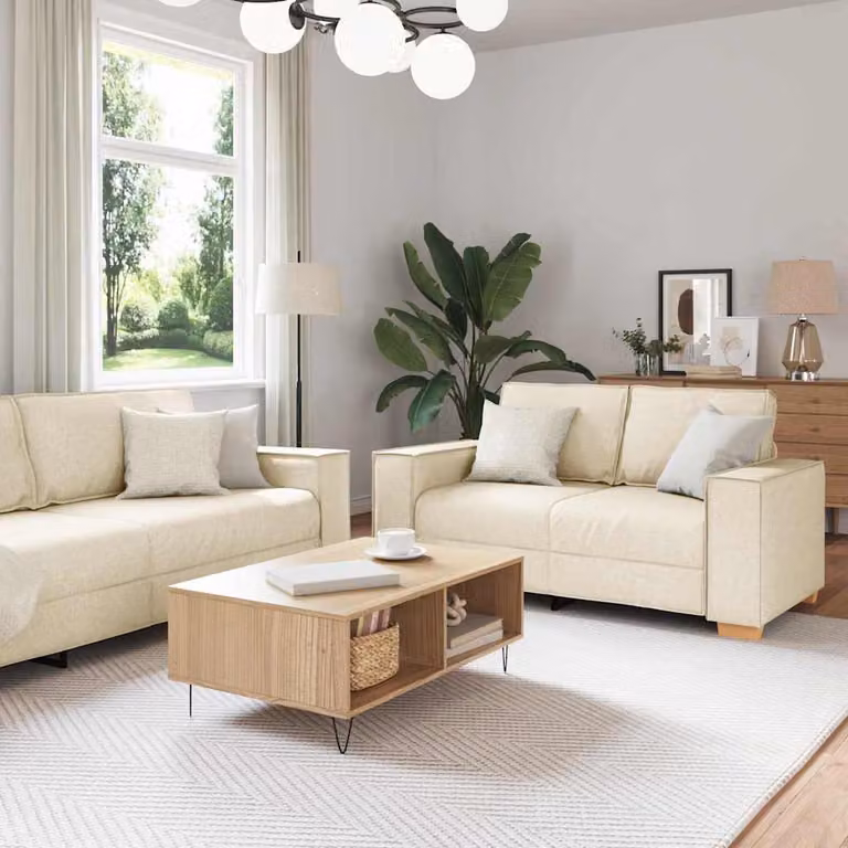 Set di divani 3 pezzi vidaXL beige in tessuto moderno per soggiorno con braccioli e cuscini inclusi