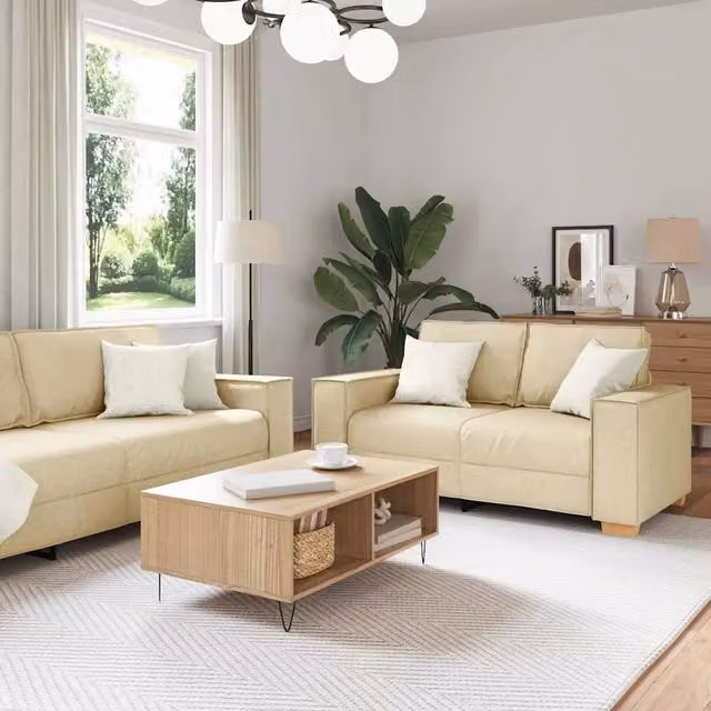 Set di divano 3 pezzi vidaXL beige in tessuto con schienale imbottito e cuscini inclusi per soggiorno