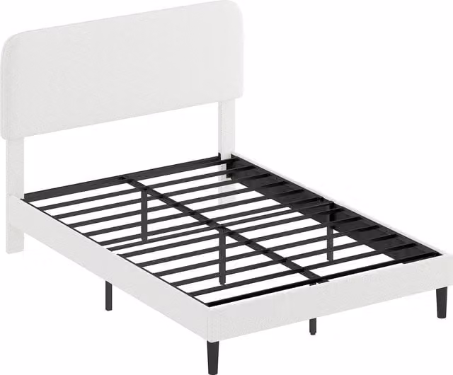 Struttura letto singolo HOMCOM con testiera imbottita in Teddy-Fleece e telaio in metallo, Bianco