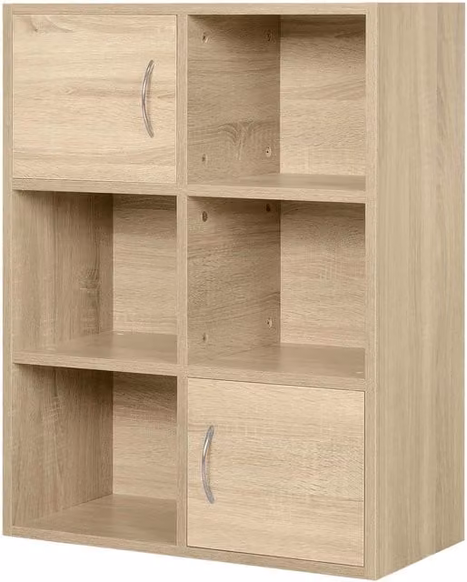 Libreria Multiuso HOMCOM in Legno con 6 Ripiani e 2 Ante, Colore Marrone e Beige, L: 61.5 cm, P: 29.5 cm, H: 80 cm