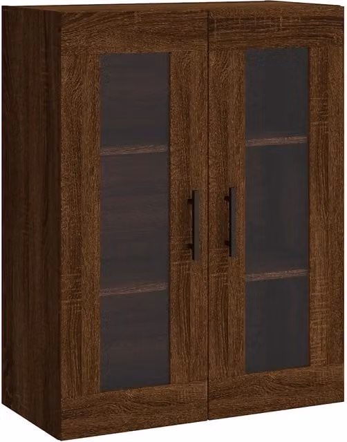Elegante mobiletto a parete moderno in legno composito di rovere marrone con ante in vetro e ripiani interni L/P/H: 69 x 34 x 90 cm