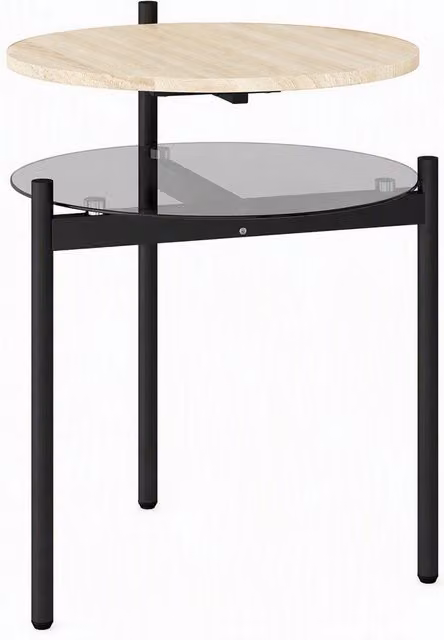 Tavolino laterale rotondo HOMCOM con ripiano in vetro e finitura rovere, L/P/H: 41,8 x 39,8 x 53,5 cm