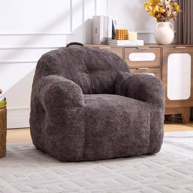 Poltrona Bean Bag Minimal con Braccioli in Microfibra Grigio Scuro