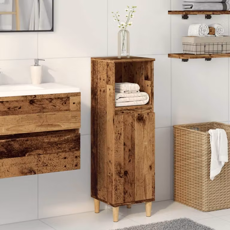Armadietto da bagno moderno vidaXL in legno marrone con ante a battente e ripiani aperti, L/P/H: 30 x 30 x 100 cm
