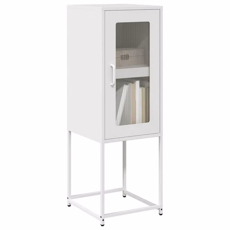 vidaXL Credenza a parete bianca con ante in vetro e ripiani interni in metallo L/P/H: 36 x 39 x 107 cm