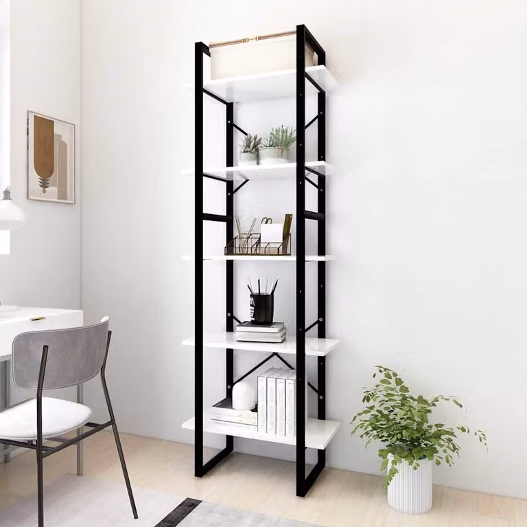 Libreria industrial vidaXL a 5 ripiani in stile moderno, colore bianco, L 60 cm x P 30 cm x H 175 cm