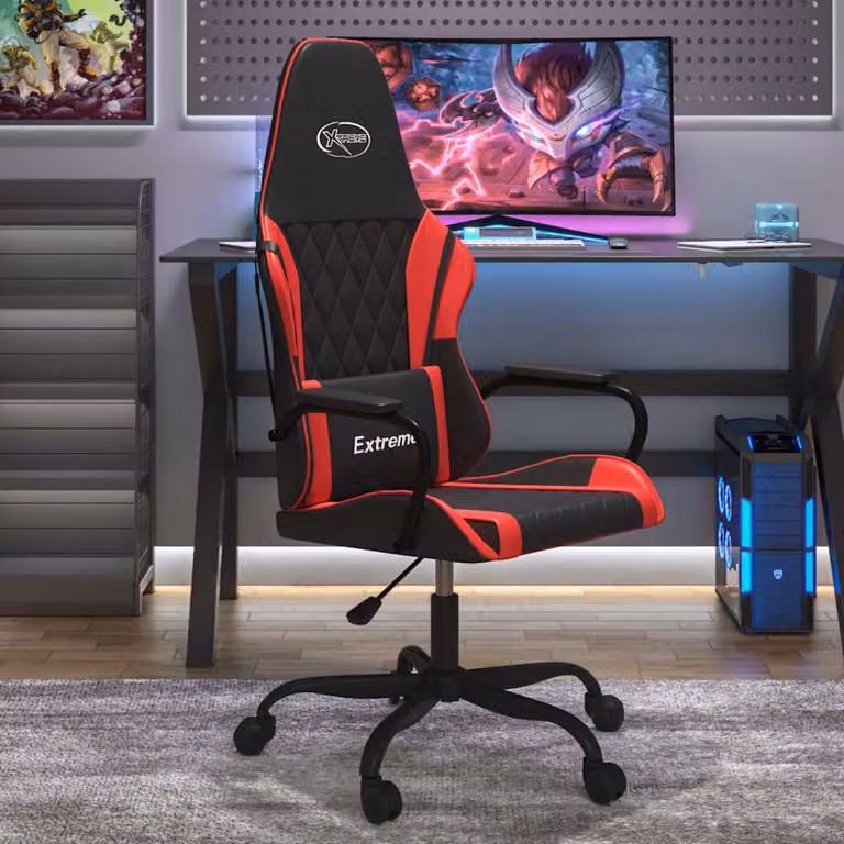 Sedia da Gaming vidaXL in Similpelle Rossa e Nera con Poggiatesta e Ruote