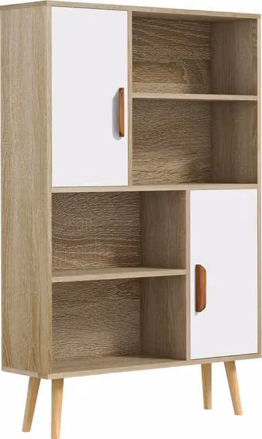 Libreria scandinava HOMCOM in legno di quercia con 4 nicchie e 2 armadi, L/P/H: 80 x 24 x 123 cm